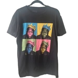 Notorious B.I.G. Black Graphic Tee with Colorful Pop Art Design of Biggie